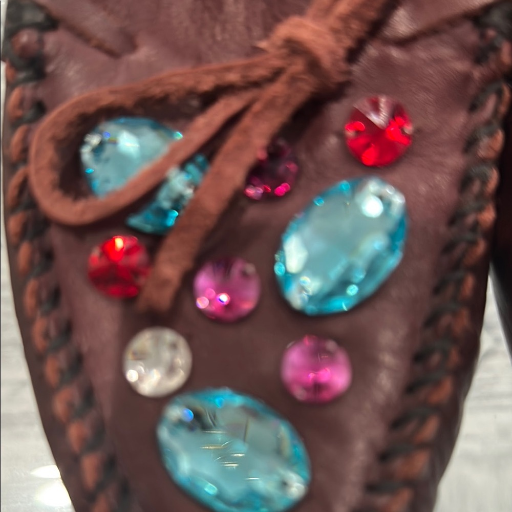 Minnetonka opening ceremony Embellished Leather Loafers - Brown womens size 7 - Picture 11 of 11